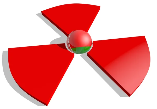 Bielorussia bandiera con texture sfera al centro del pericolo nucleare segno rosso 3d — Foto Stock