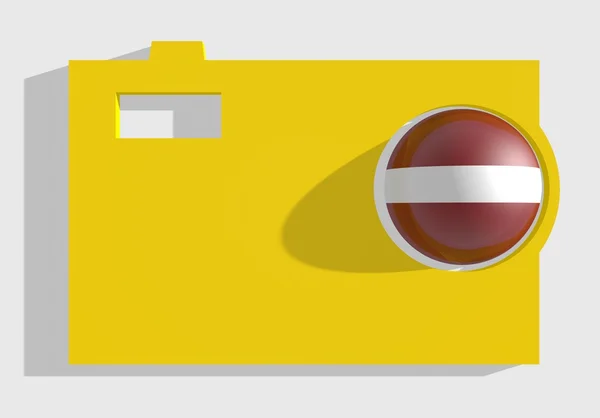 Yellow photo camera big icon and latvia flag — Stock Photo, Image