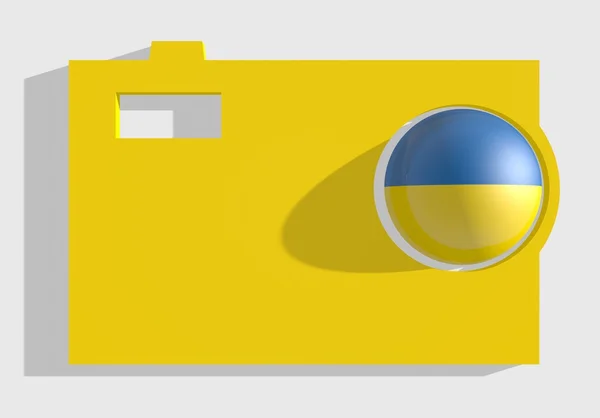 Yellow photo camera big icon and ukraine flag — Stock Photo, Image