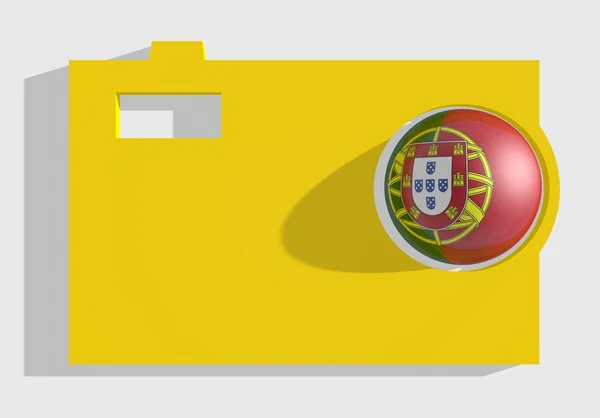 黄色の写真カメラの大きなアイコンとポルトガルの旗 — ストック写真