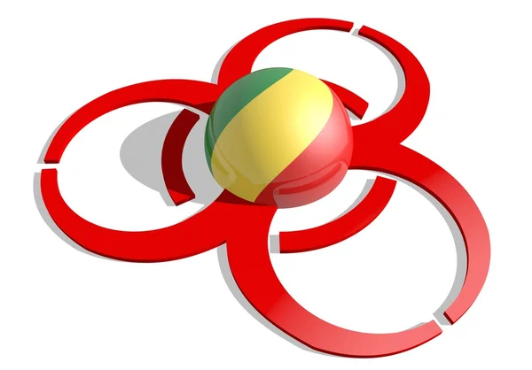 Mali flag textured sphere in the center of biohazard alert 3d red sign — Stock Photo, Image