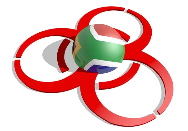 South africa republic flag textured sphere in the center of biohazard alert 3d red sign — Stock Photo, Image