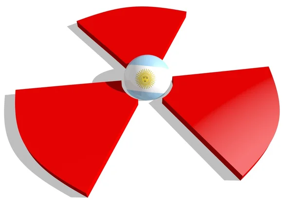 아르헨티나 깃발 질감 핵 위험 3d 빨간 표시의 센터에 구체 — 스톡 사진