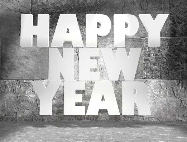Bloczków betonowych pustym pokoju z tekstu białe szczęśliwego nowego roku — Zdjęcie stockowe