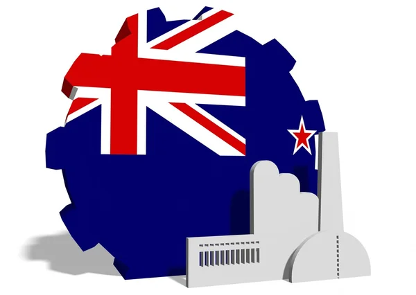 Государственный флаг Новой Зеландии на шестеренках и иконе завода — стоковое фото
