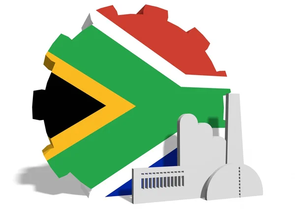 Bandera nacional de la República de Sudáfrica en el engranaje y el icono de fábrica — Foto de Stock