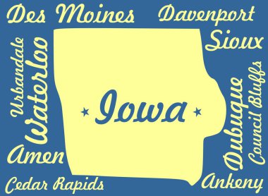 Iowa state map with cities name clipart