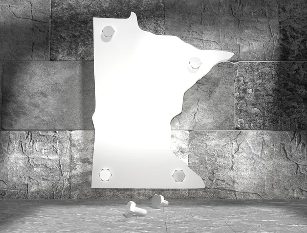 Mapa do contorno do estado de Minnesota anexado à parede de concreto — Fotografia de Stock