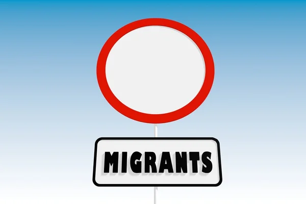 Stop cartello stradale con testo migranti — Foto Stock