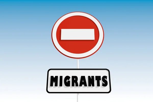 Stop cartello stradale con testo migranti — Foto Stock