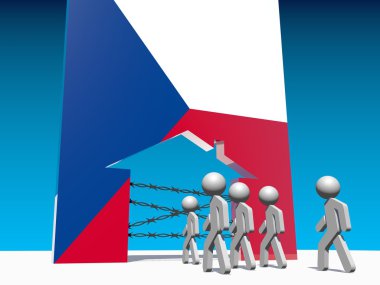 mülteciler tarafından çek bayrak dokulu ev simgesini gidin