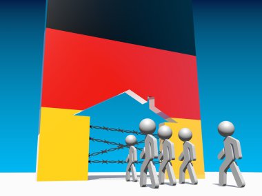 mülteciler tarafından Almanya bayrağı dokulu ev simgesini gidin