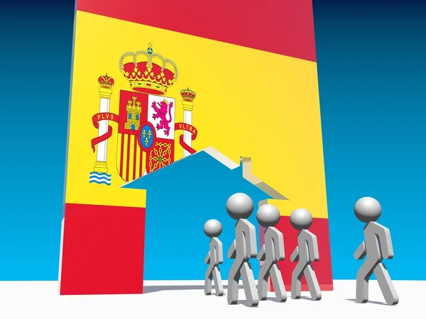 Refugees go to home icon textured by spain flag — Stock Photo, Image