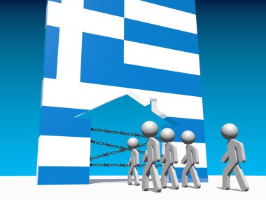 refugees go to home icon textured by greece flag clipart