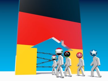 mülteciler tarafından Almanya bayrağı dokulu ev simgesini gidin