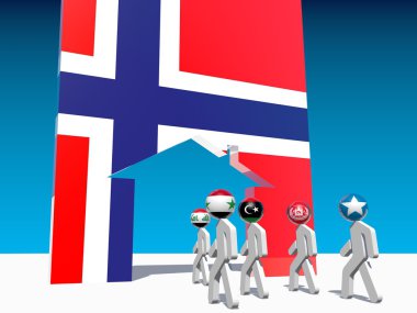 refugees go to home icon textured by norway flag clipart