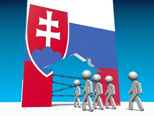 Refugiados van a casa icono texturizado por la bandera de Eslovaquia — Foto de Stock