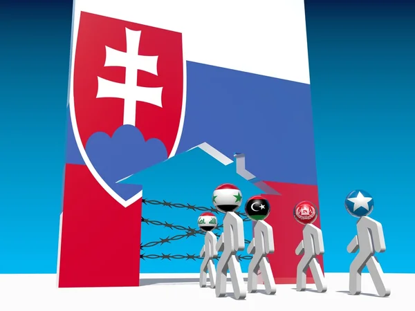 Vluchtelingen Ga naar home pictogram getextureerde door Slowakije vlag — Stockfoto