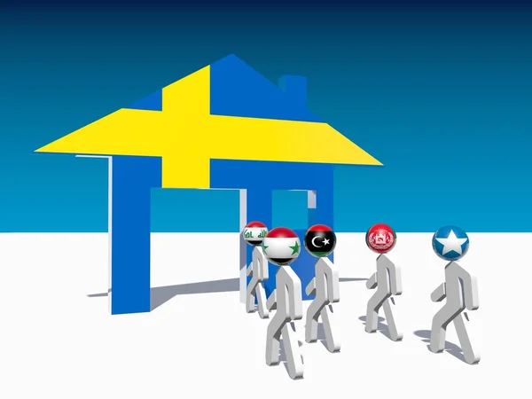 Menekültek megy haza ikon texturált svéd zászló — Stock Fotó