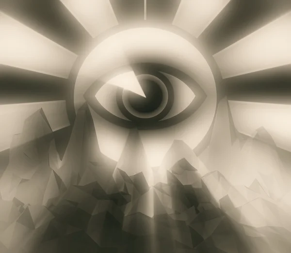 Eye in sun burst rays with low poly surface — Stock Photo, Image