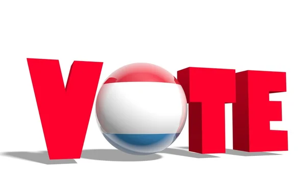 Voto texto, esfera em vez de letra texturizada pela bandeira das terras baixas — Fotografia de Stock