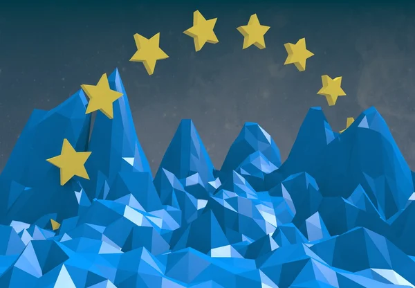 Low polygonal landscape with european union stars — Stock Photo, Image