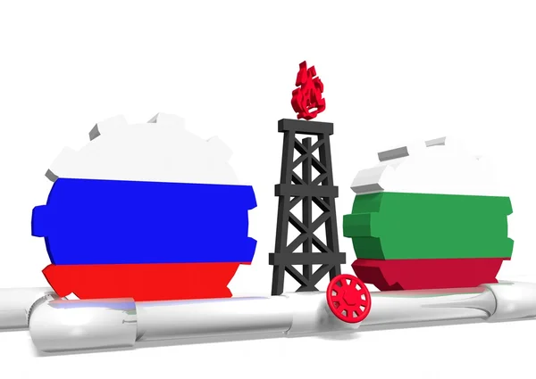 Orosz és bolgár zászló, fogaskerekek, rig gáz, gázvezeték — Stock Fotó
