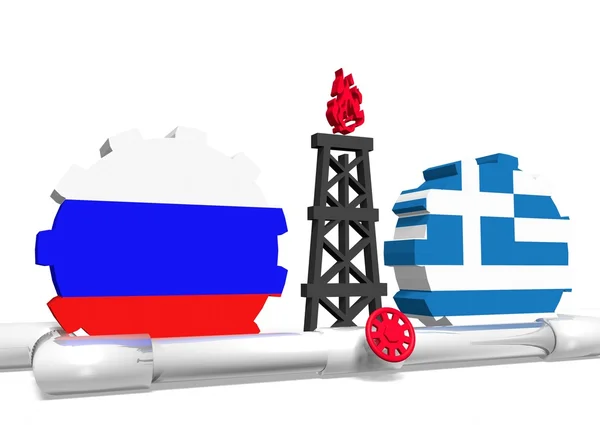 Росія та Греція прапори на gears, газ Ріг, трубопровід — стокове фото