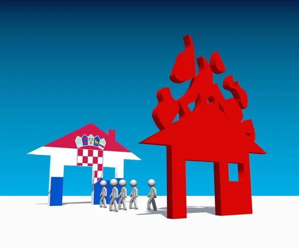 Refugees go to home icon textured by croatia flag — Stock Photo, Image