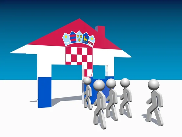 Refugees go to home icon textured by croatia flag — Stock Photo, Image