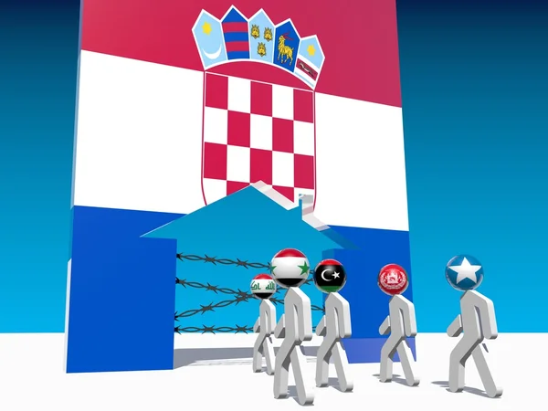 Refugiados van a casa icono texturizado por la bandera de Croacia — Foto de Stock