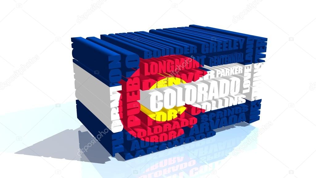 colorado state cities list textured by flag