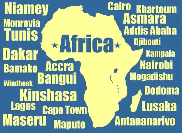 África mapa vectorial amarillo sobre fondo blanco. Alta ilustración detallada . — Vector de stock