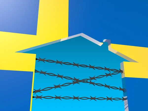 Колючий дріт закритий домашній значок текстурований прапором Швеції — стокове фото