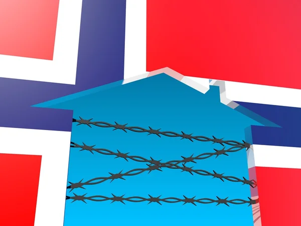 barbed wire closed home icon textured by norway flag