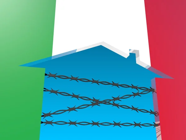 Dikenli tel kapalı ev simgesini İtalya bayrağının dokulu — Stok fotoğraf
