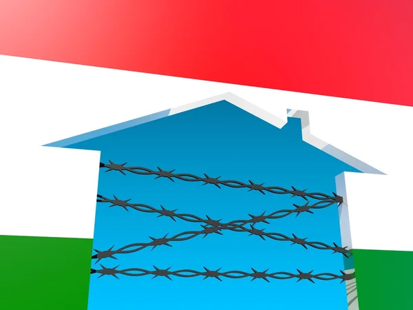 Prikkeldraad gesloten pictogram introductiepagina getextureerde door Hongarije vlag — Stockfoto
