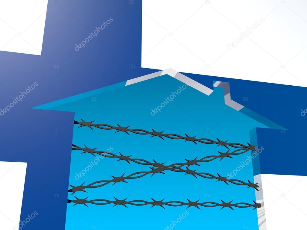 barbed wire closed home icon textured by finland flag