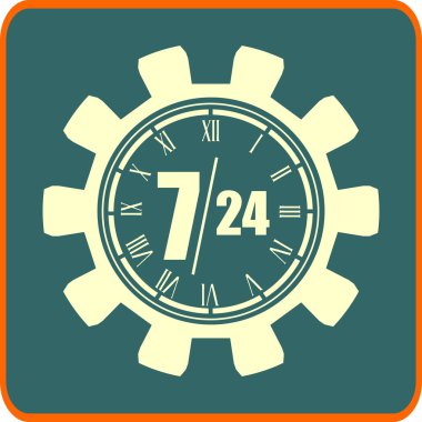 clock in gear and symbols 7, 24 clipart