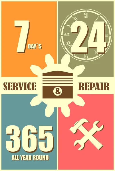 Reparation fix verktyg ikoner. 24h 7-dagars kundservice support — Stock vektor