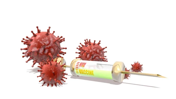 Virus models and syringe with hiv vaccine — Stock Photo, Image