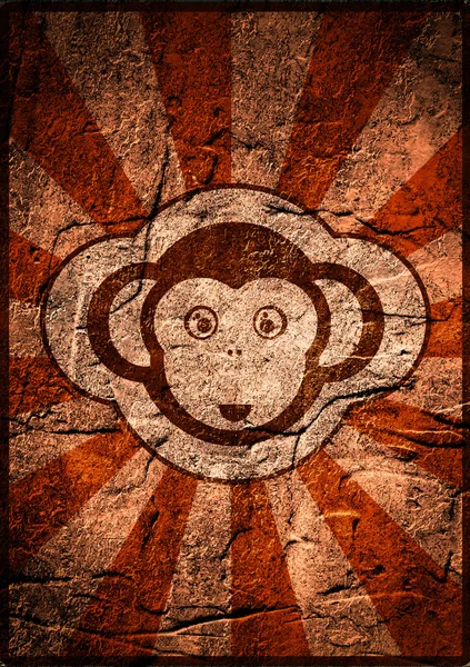 Monkey face icon on sun burst concrete backdrop — Stock Photo, Image