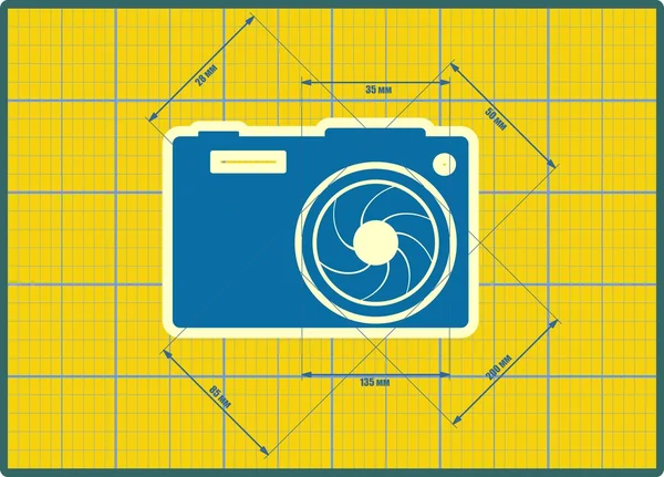 Photo camera icon. Vector. Blueprint style — Stock Vector