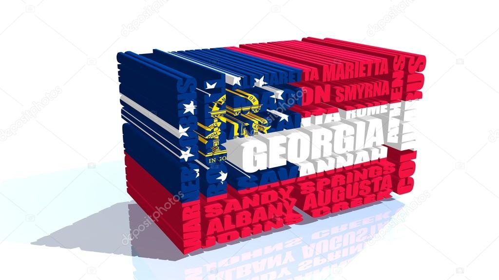 georgia state cities list textured by flag