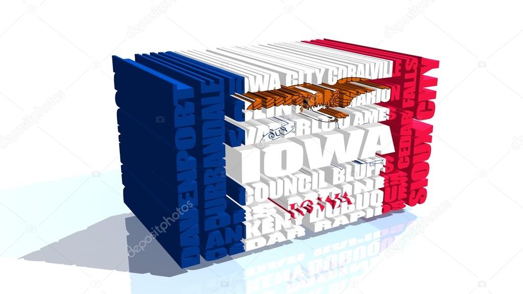 iowa state cities list textured by flag