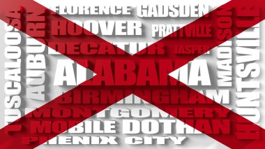 Alabama Eyalet bayrağı dokulu şehirler listesi 