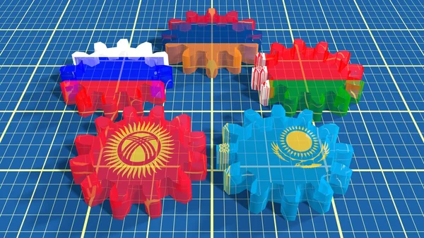 Государственные флаги государств-членов ЕАЭС — стоковое фото