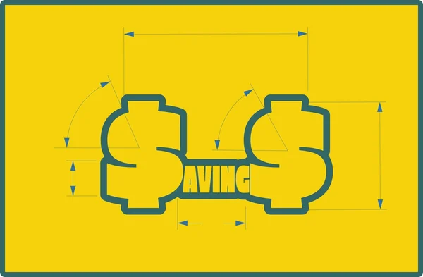 Besparingen woord met measurings lijnen — Stockvector