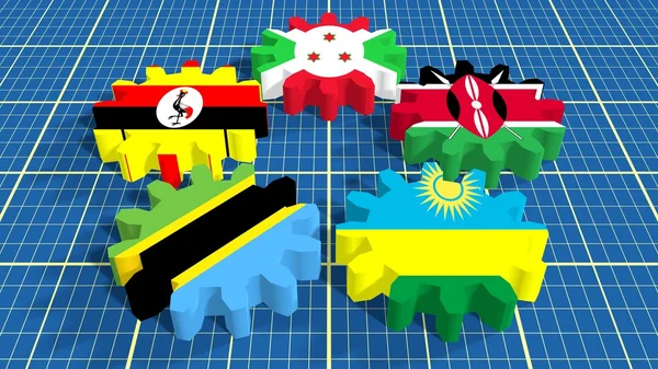 Bandeiras nacionais dos membros da Comunidade da África Oriental — Fotografia de Stock
