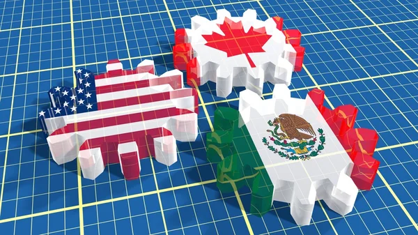 North American Free Trade Agreement members national flags — Stok fotoğraf